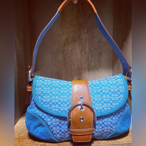 Coach Handbags - Coach Vintage Soho Blue Suede Shoulder Bag Purse Signature Canvas
